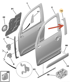 Lišta Dveří Pravý Předek Oryginał Citroen C3 Picasoo 98196289XT